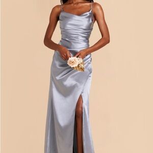 Lydia Shiny Satin Dress - Dusty Blue